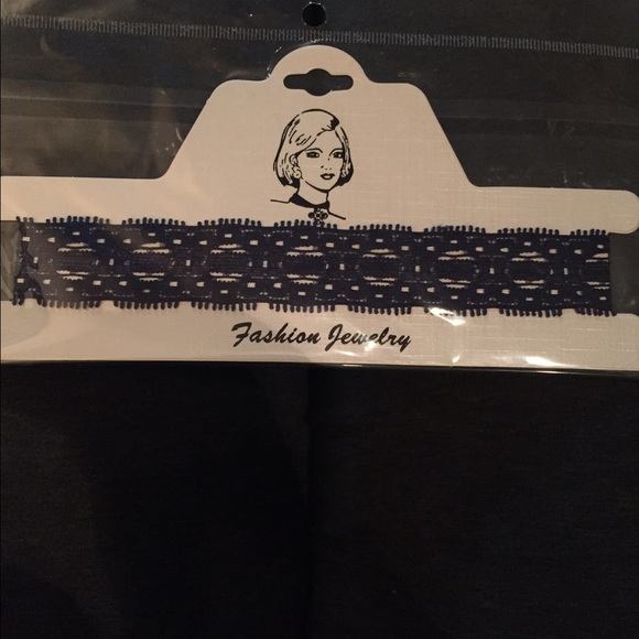 Navy Lace choker with gold hook on the back