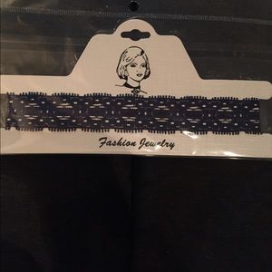 Navy Lace choker with gold hook on the back