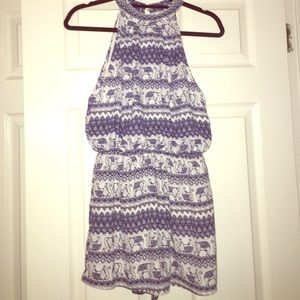 Blue and White Print Romper