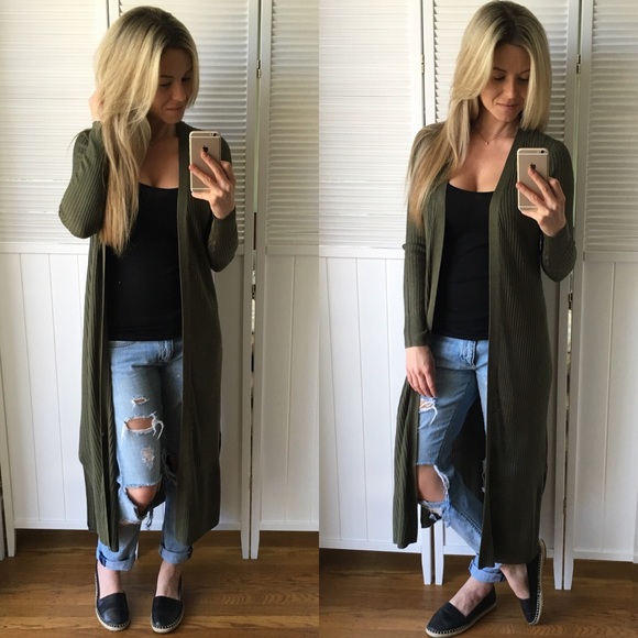 Olive Long Open Cardigan - Picture 3 of 4