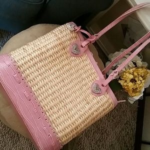 Pink Straw Bucket Bag -LIKE NEW!