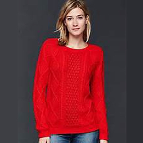 GAP Aran Holly Berry Cable Knit Sweater - Picture 2 of 3