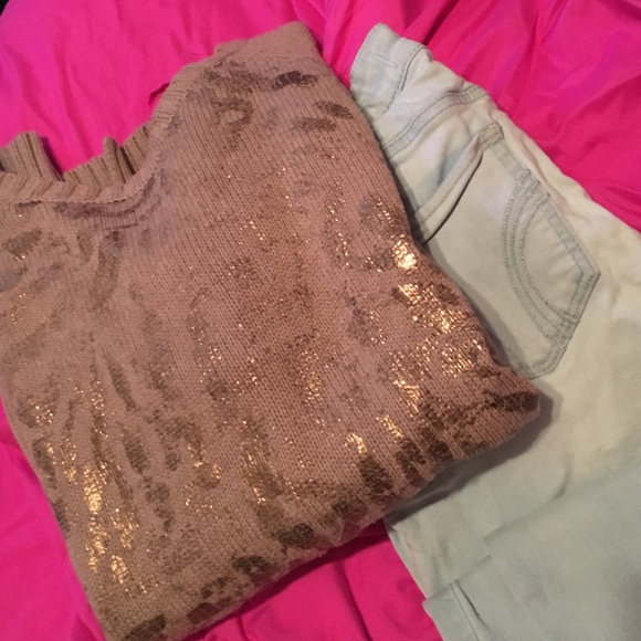 Tan Sweater with Metallic Accents