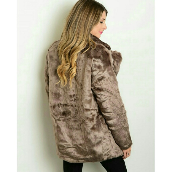 1 left! Faux Fur coat moto zipper Mocha Brown - Picture 3 of 5