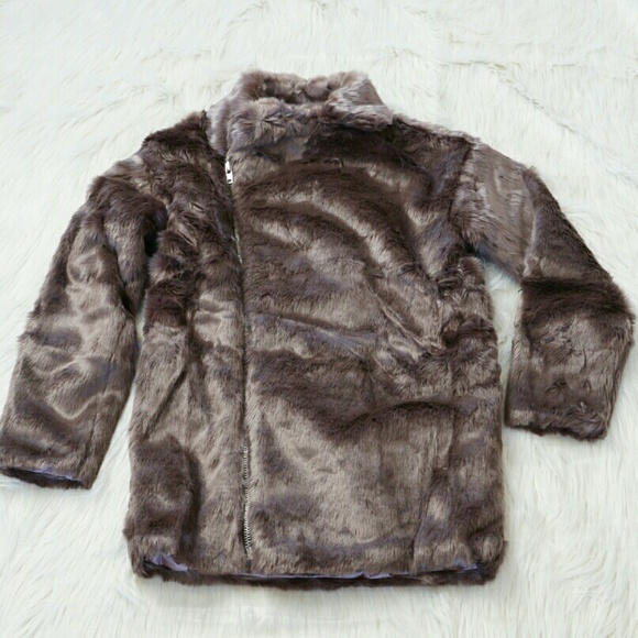 1 left! Faux Fur coat moto zipper Mocha Brown - Picture 4 of 5