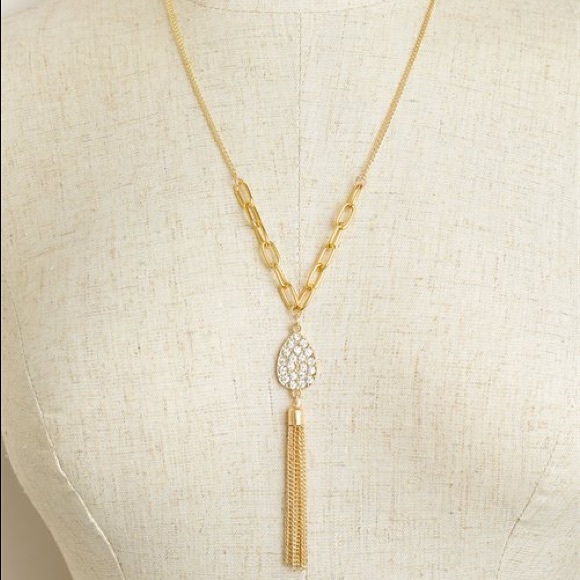 2 left! Gold Tear Drop Fringe Necklace - Picture 2 of 6