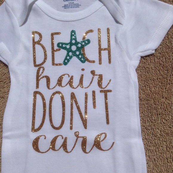 3-6 Mo. Glittery Beach Hair,Don't Care Onesie - Picture 2 of 4