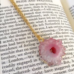 Beautiful Pink Druzy Slice Pendant Necklace