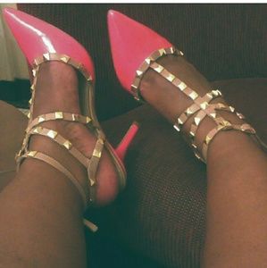 BCBG Pink studded strappy pumps