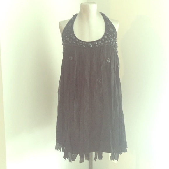 Embellished Halter and Fringe Cocktail Dress.