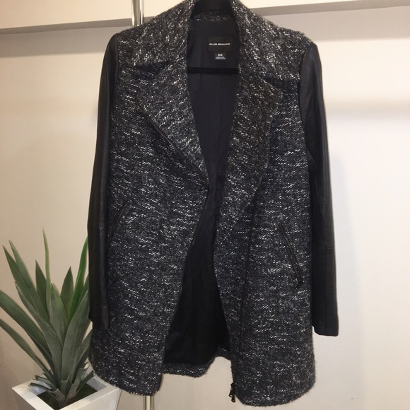 Club Monaco Jackets & Blazers - Club Monaco Leather Sleeved Wool Coat
