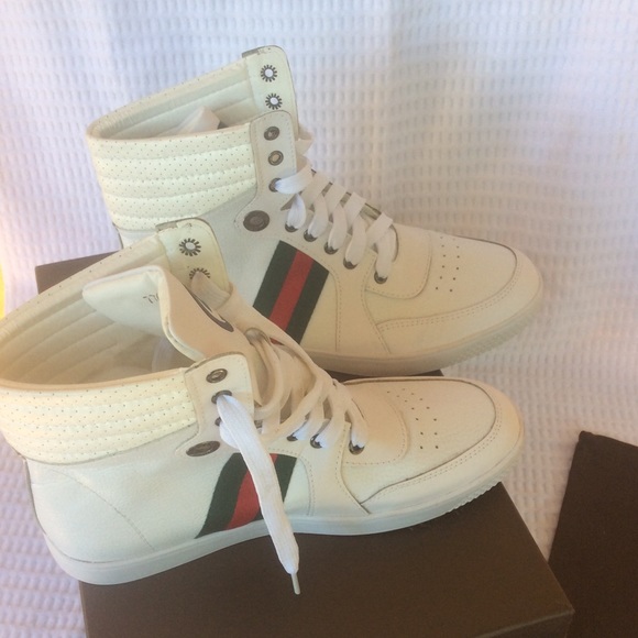 Men's Gucci White Leather High Top Sneakers