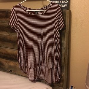 High low maroon striped shirt