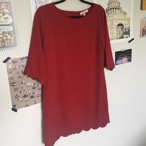 Red scallop sleeve dress
