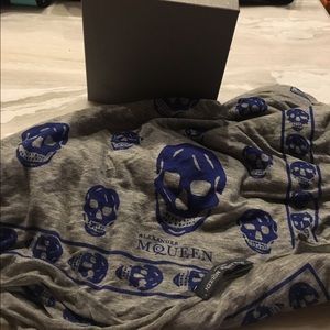 Alexander McQueen Skull Scarf in Gray and Blue
