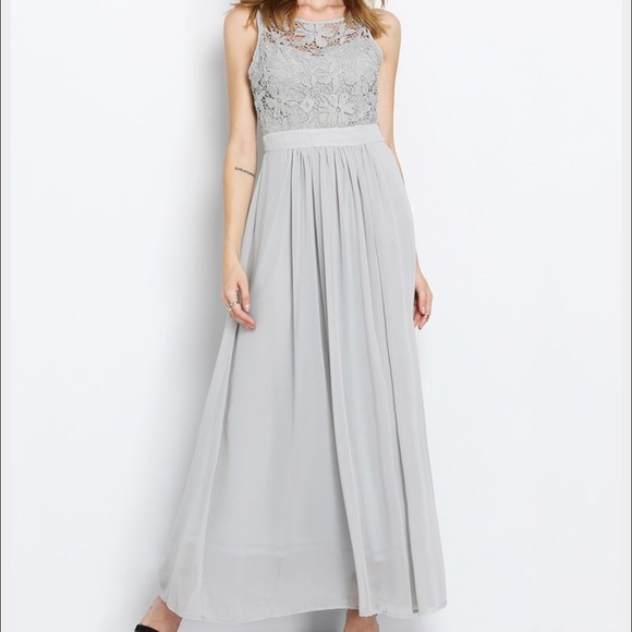 Grey sleeveless crochet lace maxi dress