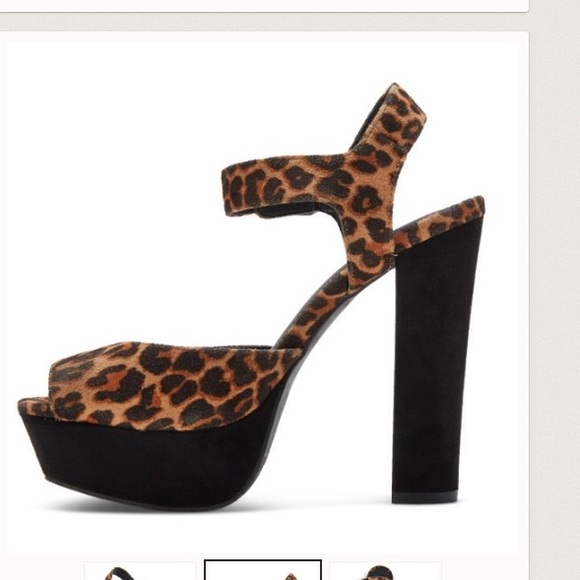 NEW sexy leopard platform chunky peep toe heels - Picture 2 of 3