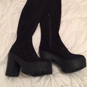 over the knee thigh high black suede chunky boots