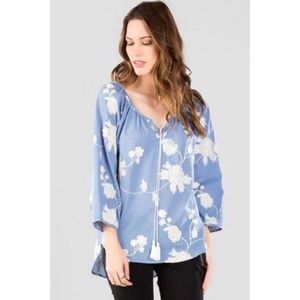 Francesca's Chambray Embroidered Top NWT