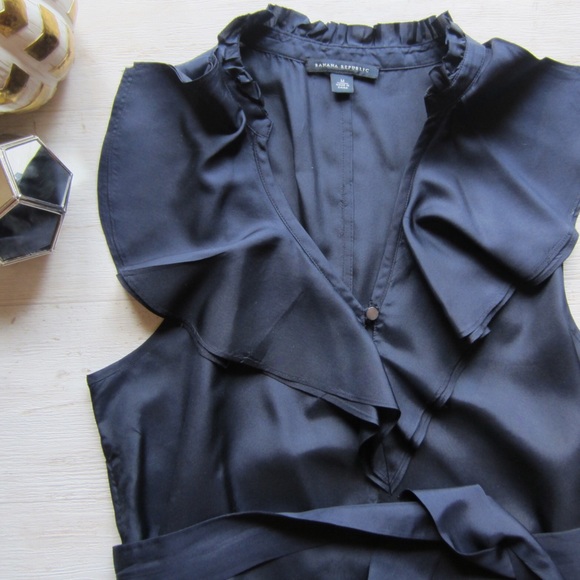 Banana Republic Navy Ruffle Blouse - Picture 2 of 4