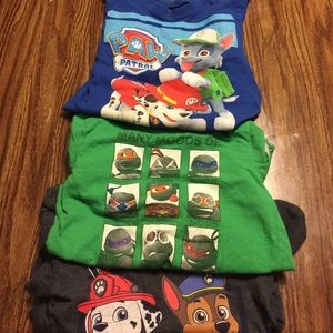 3 boy tees size2t paw patrol & ninja turtles