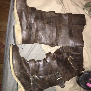 Knee high boots with straps