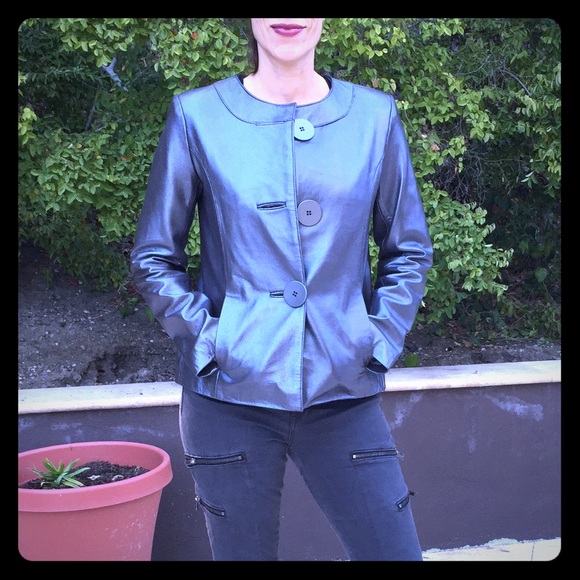 Metallic grey Joseph Israel lambskin jacket - Picture 1 of 4