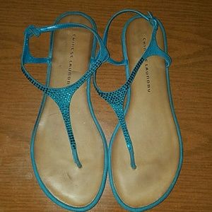 Aqua/Teal Colored Bejeweled Sandals