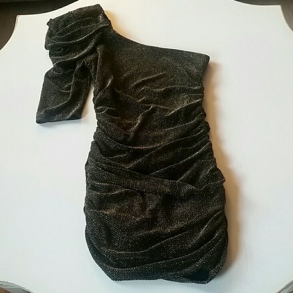 Gold and black one shoulder dress