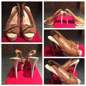 Christian Louboutin sling back tan suede peeptoe