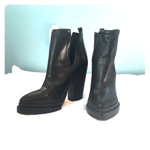 Jeffrey Campbell black heeled bootie with slit