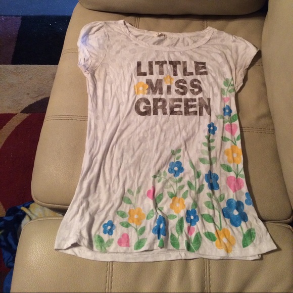"Little Miss Green" white t-shirt