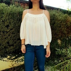 White floral crochet off the shoulder blouse top