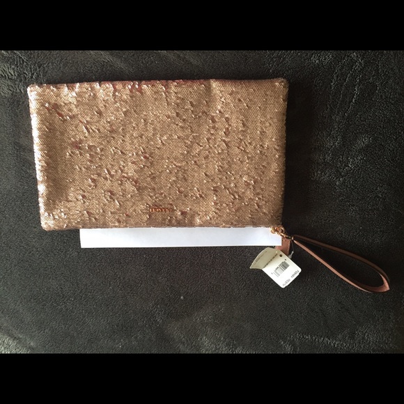 ROSE gold sequined LARGE Coach clutch - Picture 4 of 4