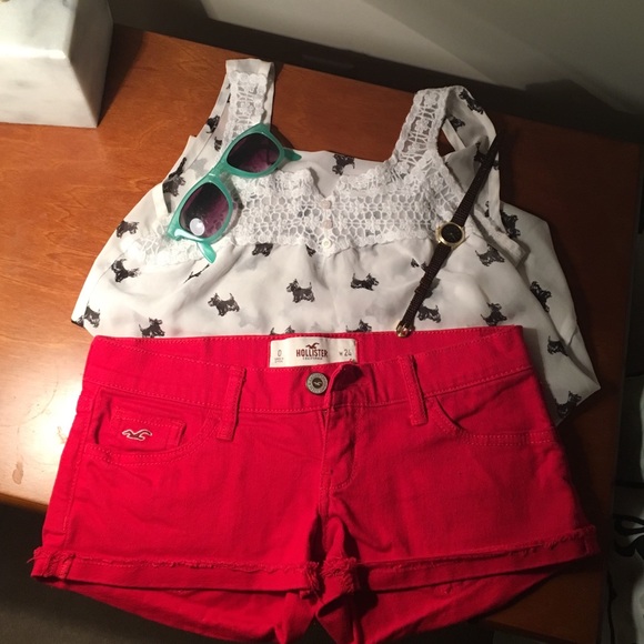 A gently used par of Red Hollister jean shorts
