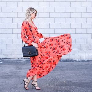 Red floral maxi dress