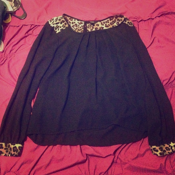 Forever 21 leopard trimmed blouse