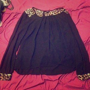 Forever 21 leopard trimmed blouse