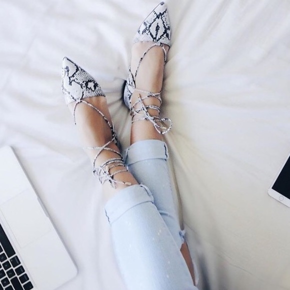 ASOS Lace-Up Snakeskin Flats