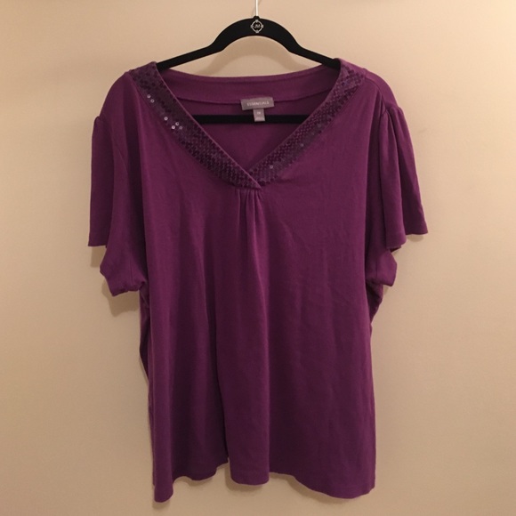 Fashion Bug Tops - Fashion Bug essentials purple v neck Tshirt 2X
