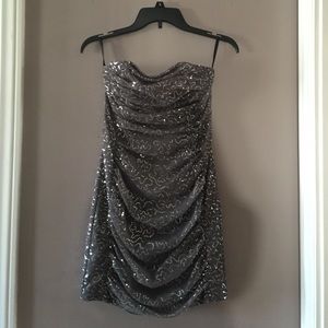 Silver and Grey Sequined Strapless Dress