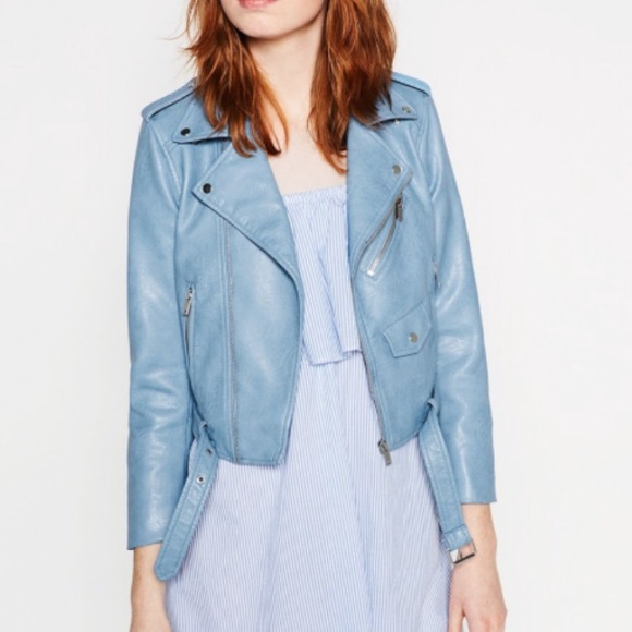 ZARA FAUX LEATHER BABY BLUE JACKET - Picture 2 of 4