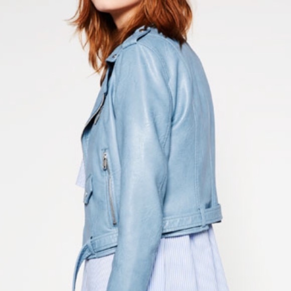 ZARA FAUX LEATHER BABY BLUE JACKET - Picture 3 of 4