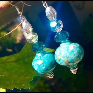 HandCrafted Crystal, Turquoise and silver earrings