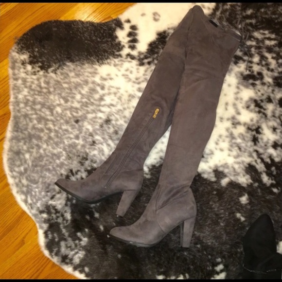 Gray over the knee boots