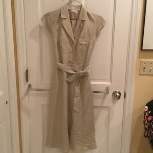 Calvin Klein Khaki Linen Belted Dress