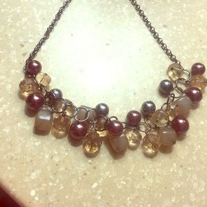 Wine, cream, and grey statement necklace
