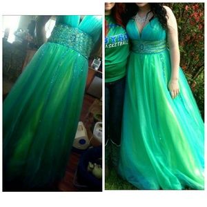 Green and blue dress.