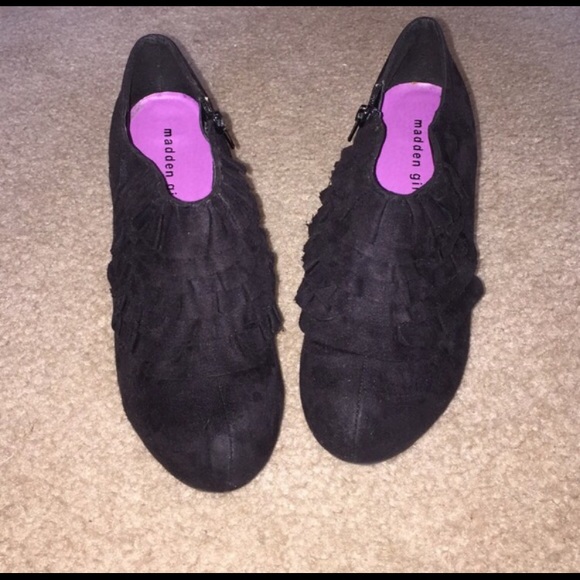 Black ruffled booties