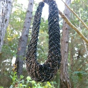 Black braided beaded necklace